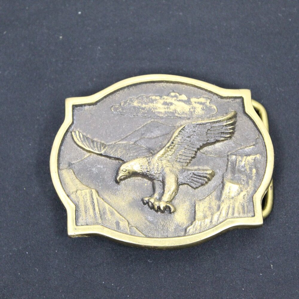 Vintage Solid Brass Heavy American Eagle Historic Collection Belt Buckle 1983